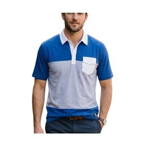 18 Greens All Day Polo Shirt Belize Blue White Stripe Knit Golf Short Sleeves XL